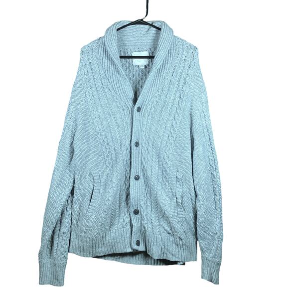 American Eagle Mens Sweater Gray Button Front Shawl Neck Knit Cotton Blend XL - Picture 1 of 12